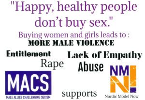 Postcard - Buying women & girls leads to more male violence in support of NMN